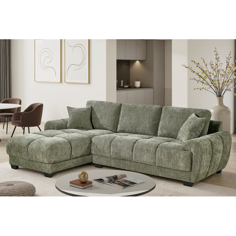 4 Seater Corner Sofa , Left Hand Facing, Green Chenille