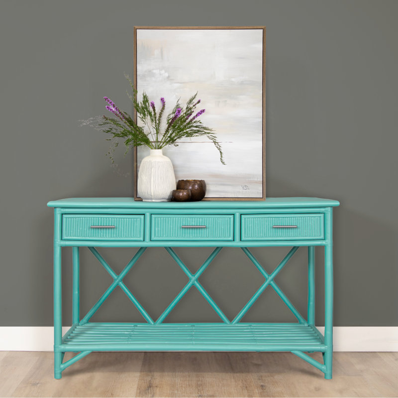 54'' Wide 3 Drawer Rattan Wood Sideboard, Navy Blue