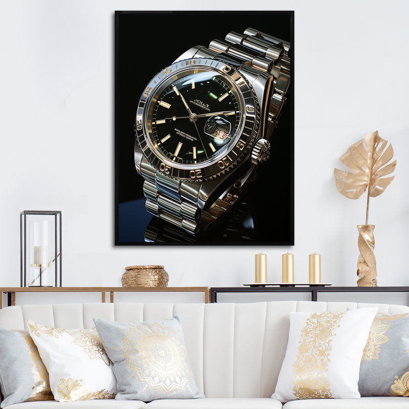«Luxury Watch The Silver Second - Watches», reproduction d'art murale, Cadre flottant noir, H 32 po x l 16 po x P 1 po