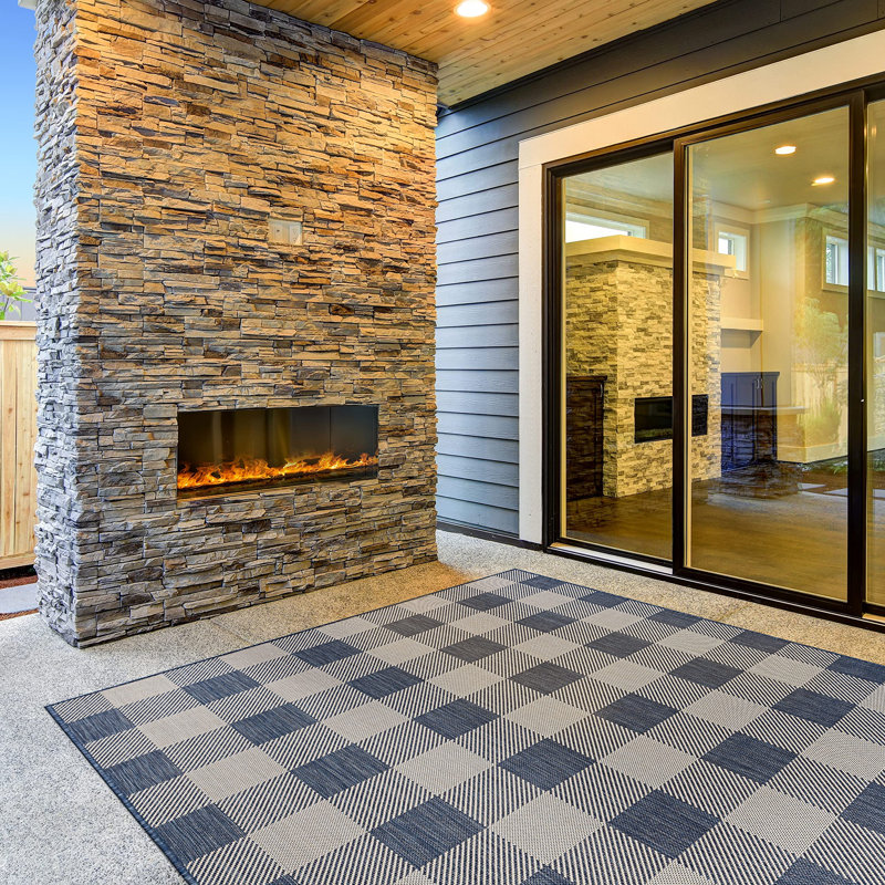 Tapis intérieur / extérieur noué à la main bleu / gris Lurean
