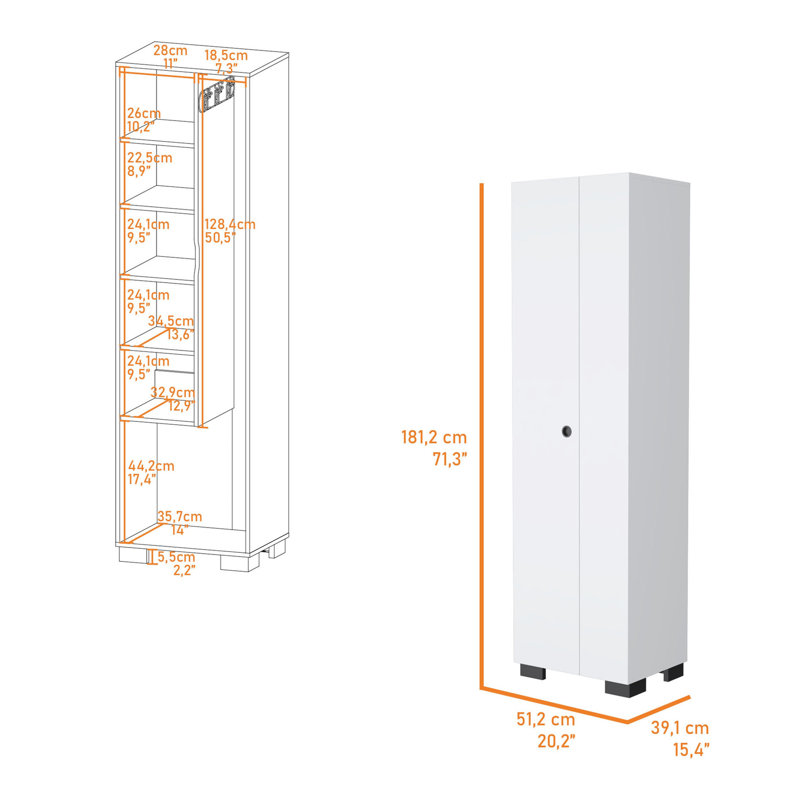 White Storage Shelves Broom Cabinet