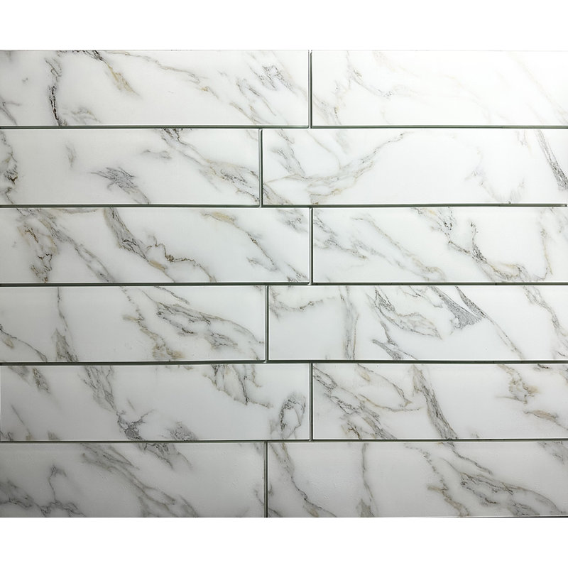 Nature 4 in. x 16 in. Marble Look Glass Straight Edge Large Format Subway Decorative Kitchen & Bathroom Wall Tile