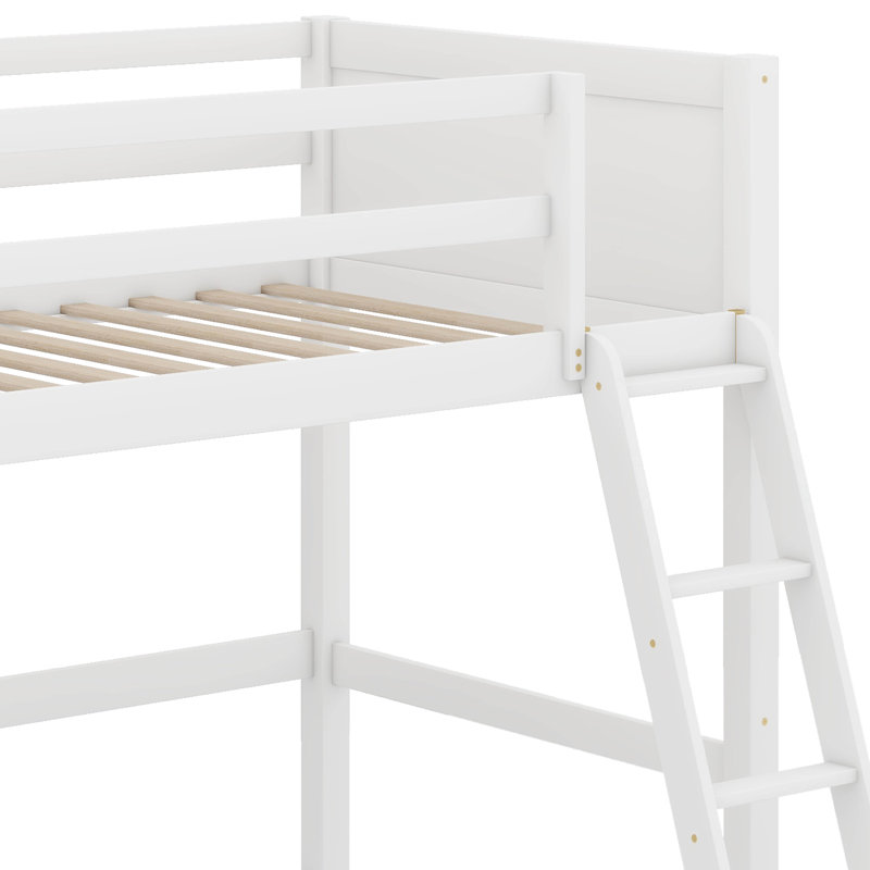 Lit mezzanine simple en bois massif avec échelle, Blanc