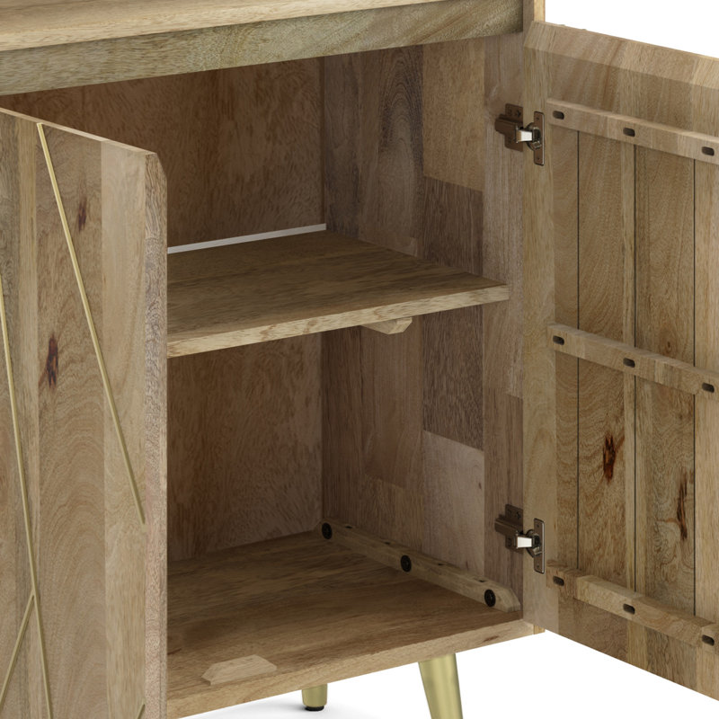 Natural Mango Wood 72" Contemporary Bookcase with Brass Inlay