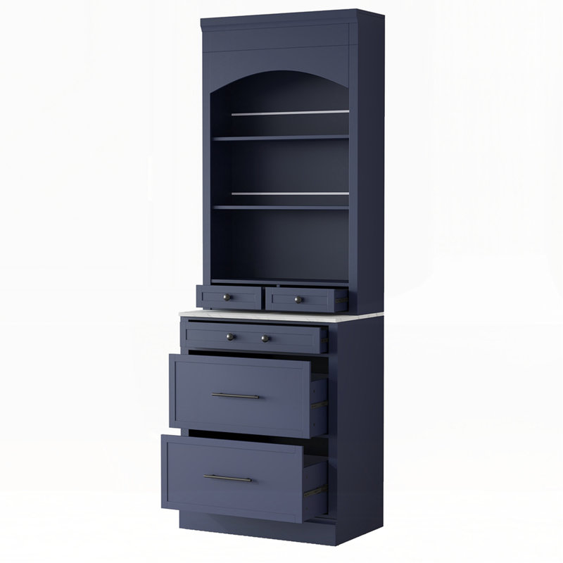 Grand bahut autoportant avec plateau en faux marbre, Bleu