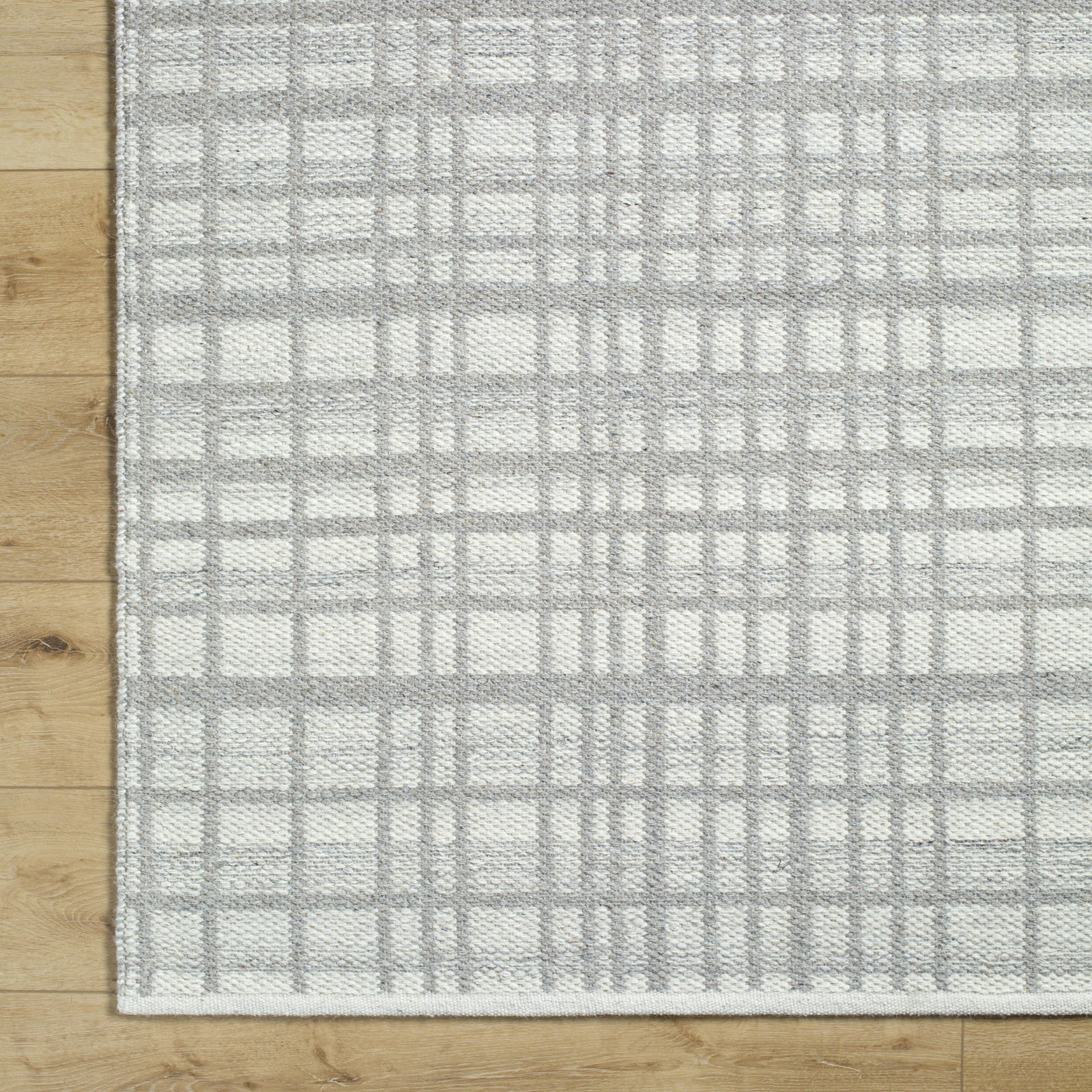 Lavande Plaid Wool Area Rug in Gray, Rectangle 2' x 3'