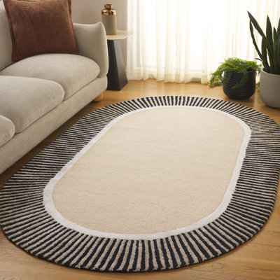 Oval Striped Wool Hand Tufted Area Rug