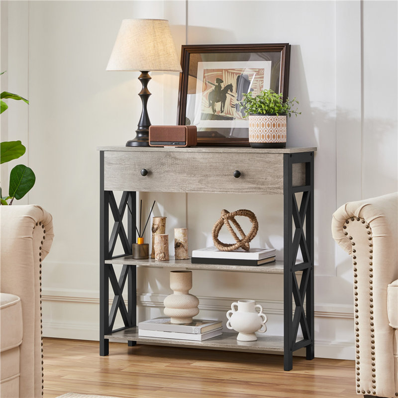 Vintage Wooden Console Table, Grey, Black, 80cm H x 30cm W x 80cm L