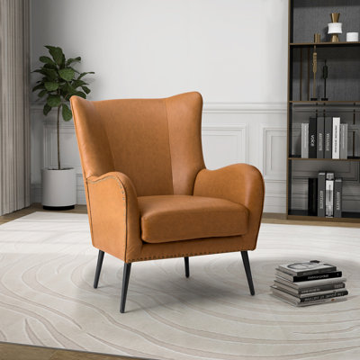Ebbert 30" W Faux Leather Wingback Armchair with Nailhead Trim