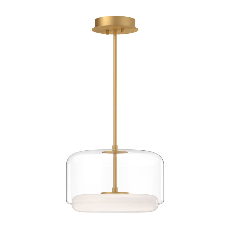 Enkel Brushed Gold 15" LED Drum Pendant with Clear Glass