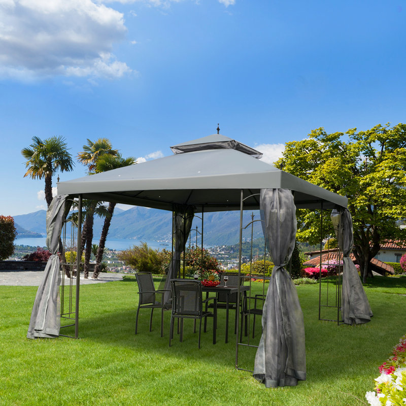 Pavillon de jardin pour patio avec tablettes d'angle, abri de jardin à double toit avec filet, pour patio, mariage, restauration et événements