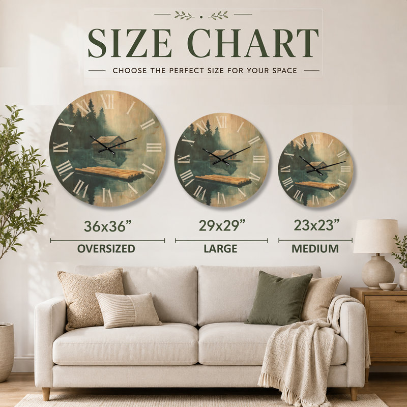 Horloge murale paysage en bois rustique, Medium