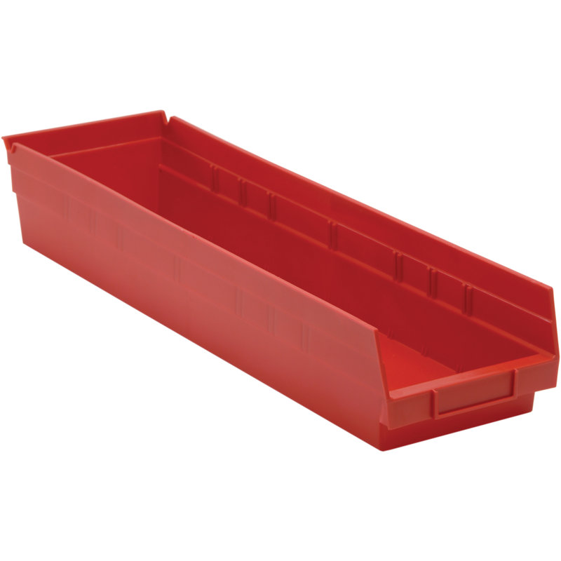 Economy shelf bin, nesting, includes (7) divider slots, rear hanglock, molded-in label holder, polypropylene, Made, Red, 8