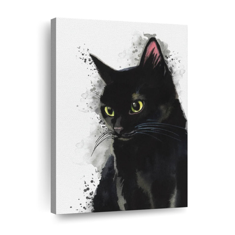 Simple chat noir sur toile, H 48 po x l 32 po x P 1,25 po