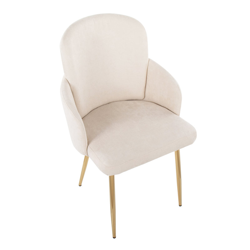 Jaquavia Fabric Upholstered Arm Chair in Cream, Fabric Cream, Gold