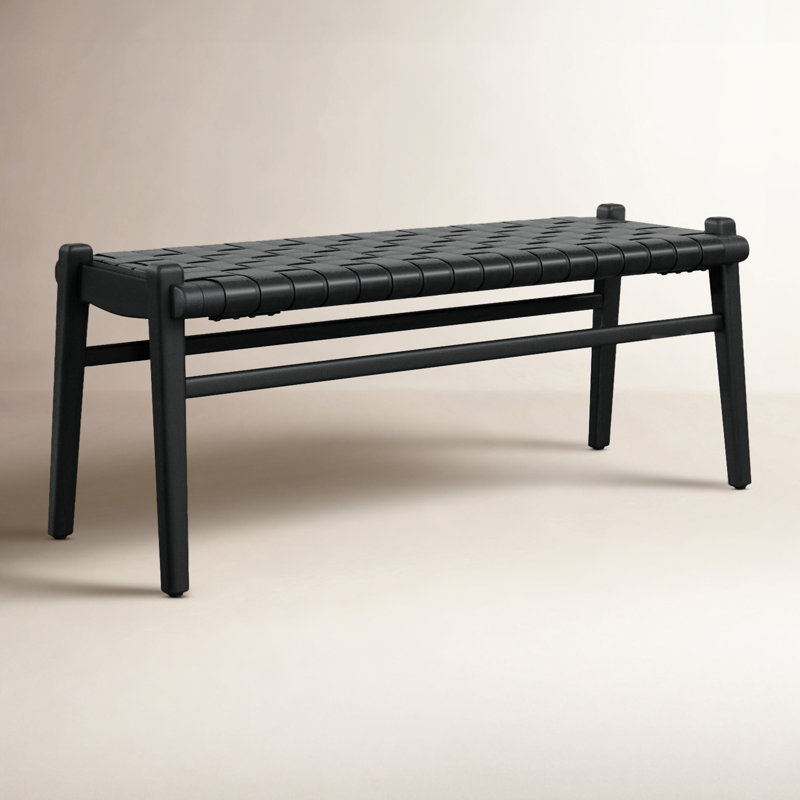 Salazar 45-Inch Teak and Woven Leather Bench, Black