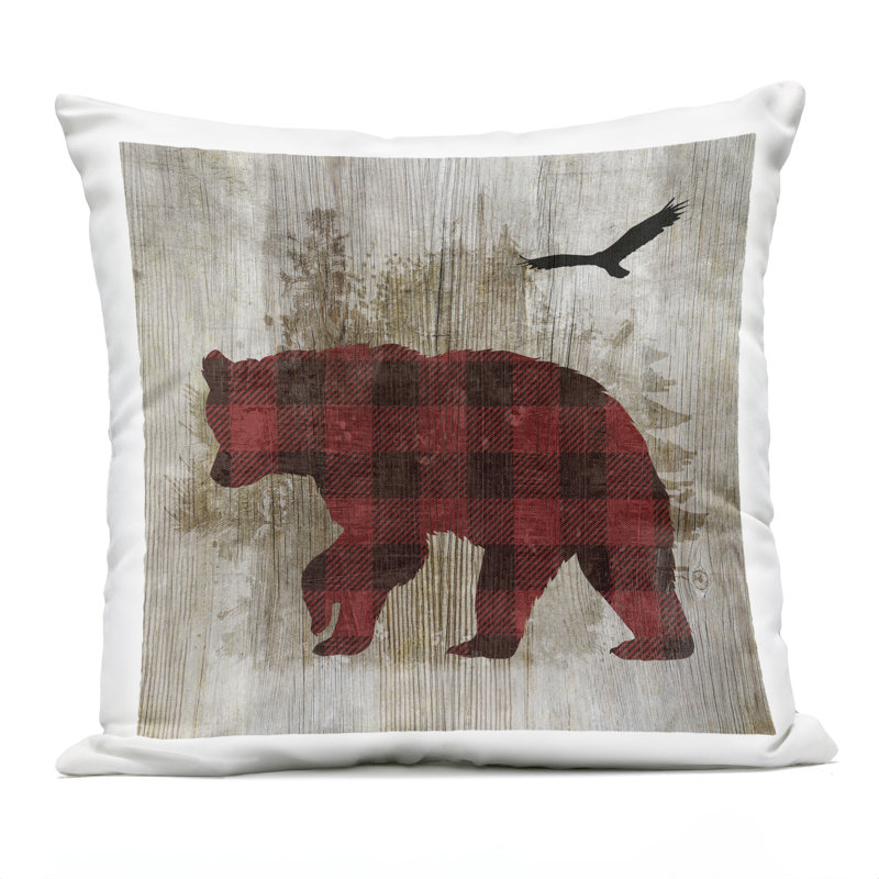 Coussin d'extérieur Buffalo Plaid Bear & Bird
