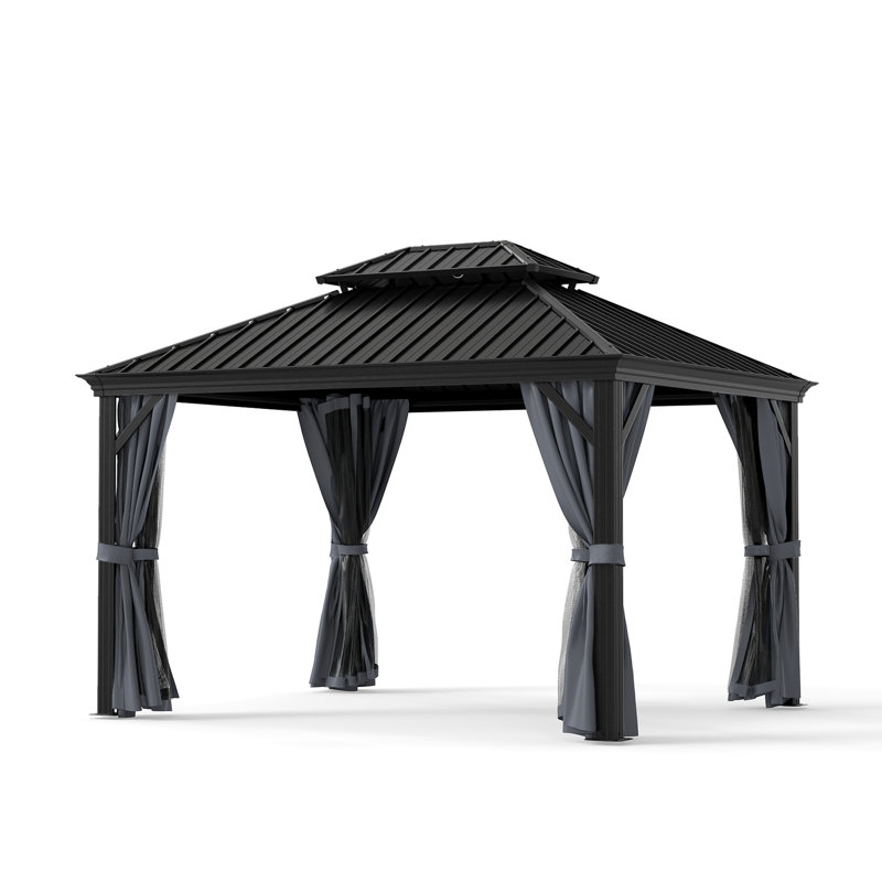 Aluminum Patio Gazebo, Black, Black, 12' W x 10' D