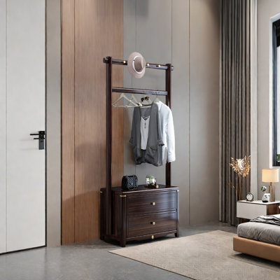 Elegant Solid Wood Coat Rack with Storage