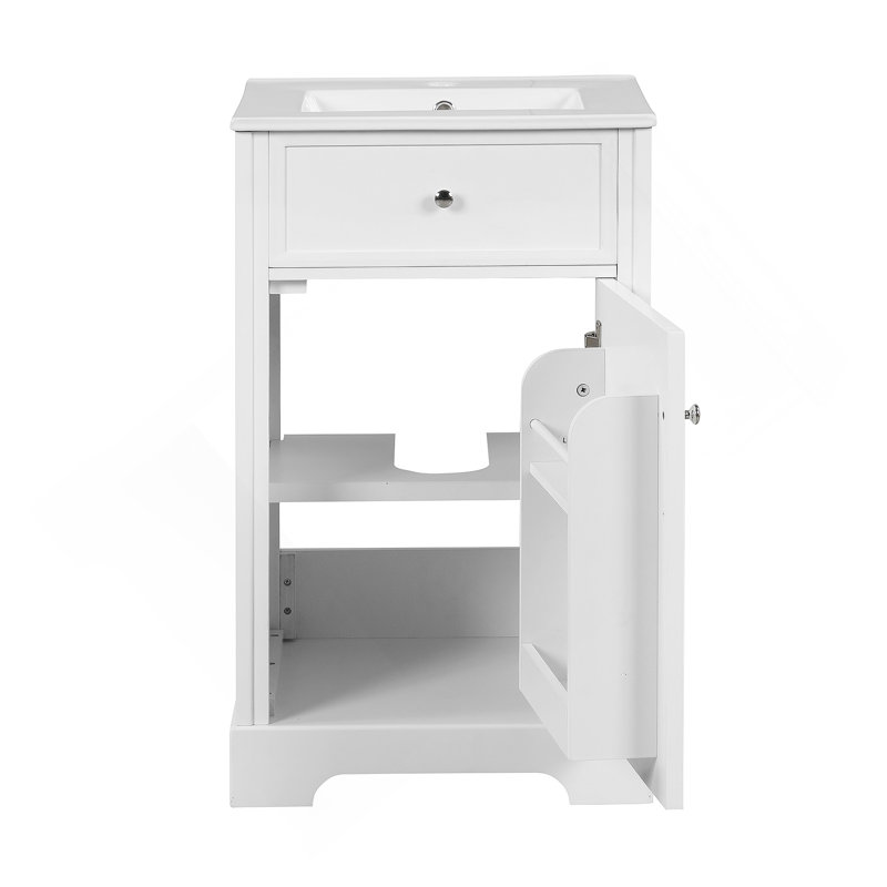 Meuble-lavabo de 20 po avec lavabo, armoire de salle de bain avec porte à fermeture douce, support de rangement et tablette réglable