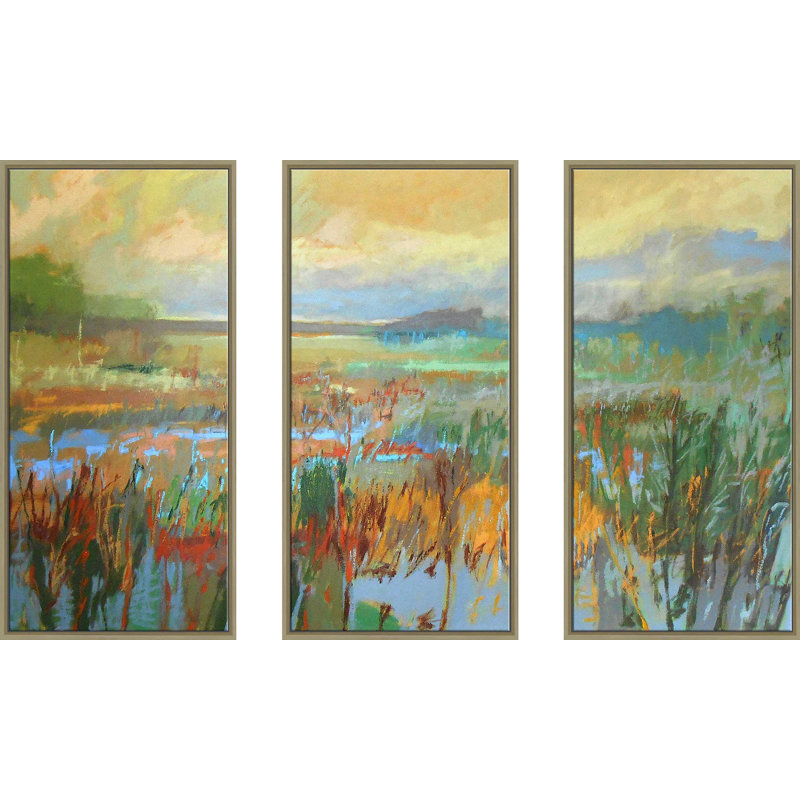 " Marsh In May " by Jane Schmidt 3 - Pieces Painting Print, 33.5" H x 52.5" W x 2" D