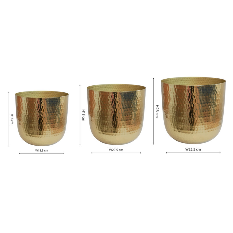 Felix Hammered Metal Planter Set, Gold