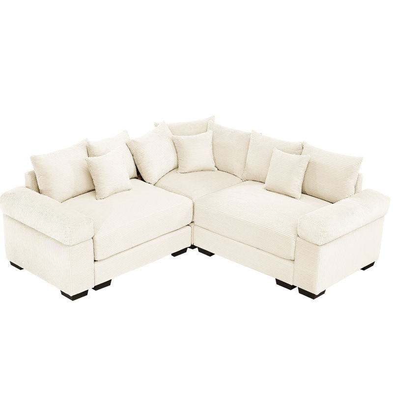 Oversized Cloud Modular Sectional Couch, 3 - Seat Cream Convertible With Deep Seat, Extra-wide , 10 Corduroy Throw Pillows, Ergonomic Design For A Charming Living Room Colored , Easy Assembly Home