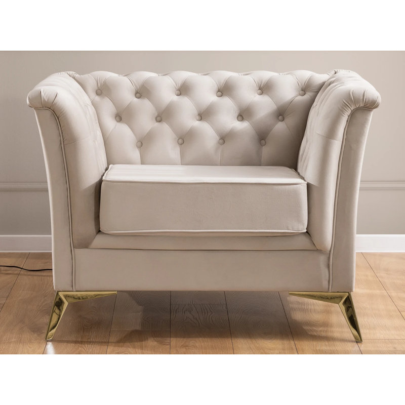 Whitby Velvet Chesterfield Chair, Gold, Beige