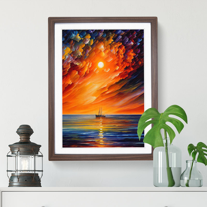 Boats Under the Sunset No.2 - Wall Art, 66cm H x 48cm W x 2cm D, Walnut Framed, White