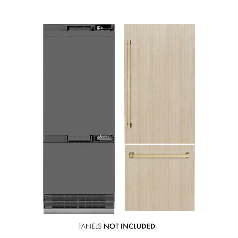 ZLINE Autograph 30 in. Panel Ready Refrigerator w/ Gray Interior and Gold Accents, Champagne Bronze