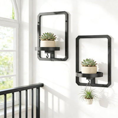 Support mural robuste pour plante avec support - ensemble de 2 supports à fleurs flottants en métal pour plantes d'intérieur, support décoratif peu encombrant pour fenêtre de salle de bain