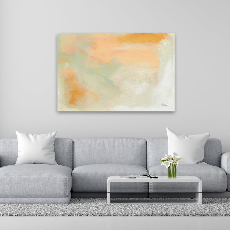 Dans le rose abstrait contemporain beige, H 60 po x l 40 po