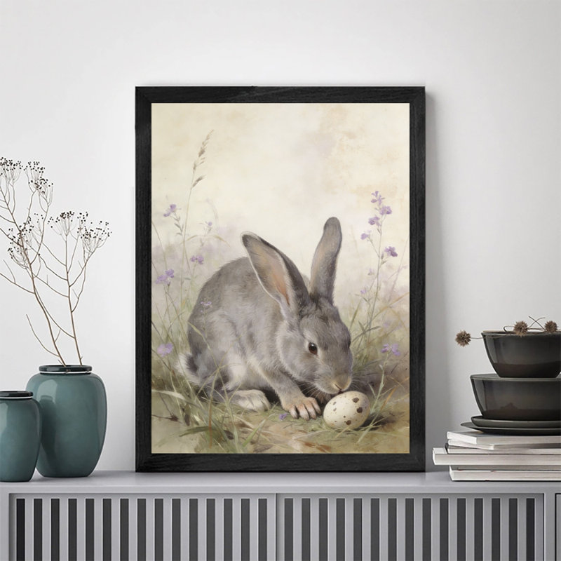 Reproduction d'art encadrée pour décoration intérieure moderne, lapin mangeant de la nourriture prête à suspendre, impression haute définition sur toile