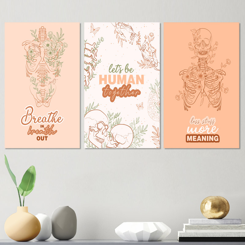 Ensemble de 3 pièces d'art moderne floral Mid-Century, H 20 po x l 36 po