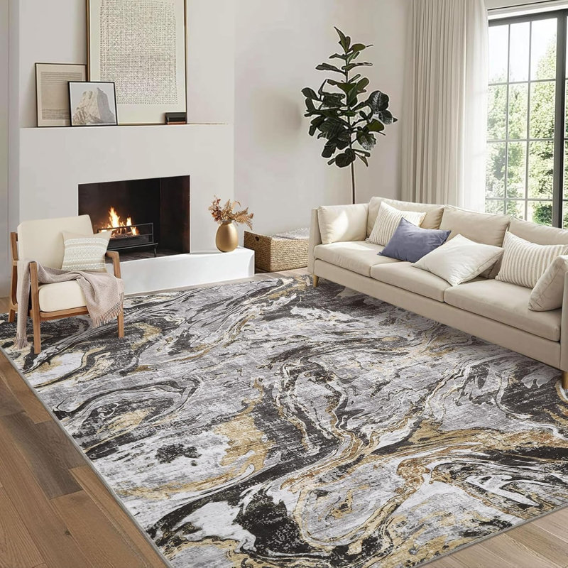 Machine Washable Rug – Non-Slip Low Pile Foldable Soft Modern Abstract Carpet for Entryway Bathroom Laundry Room Blue.