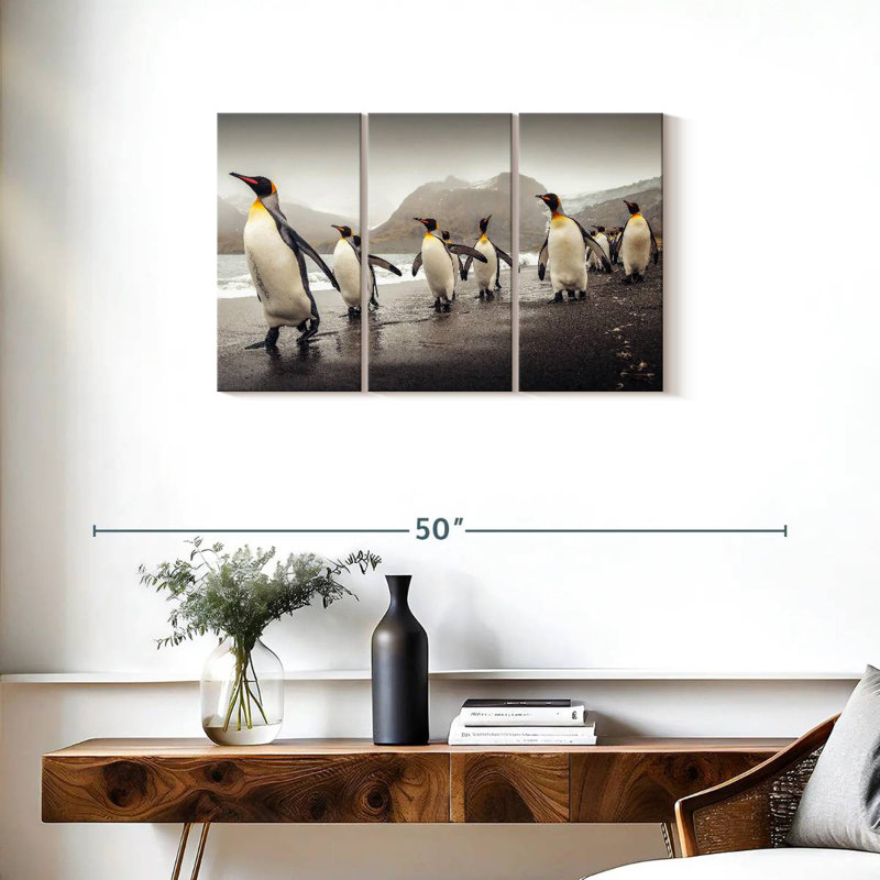 Brampt Penguins Along The Beach, 20" H x 33" W