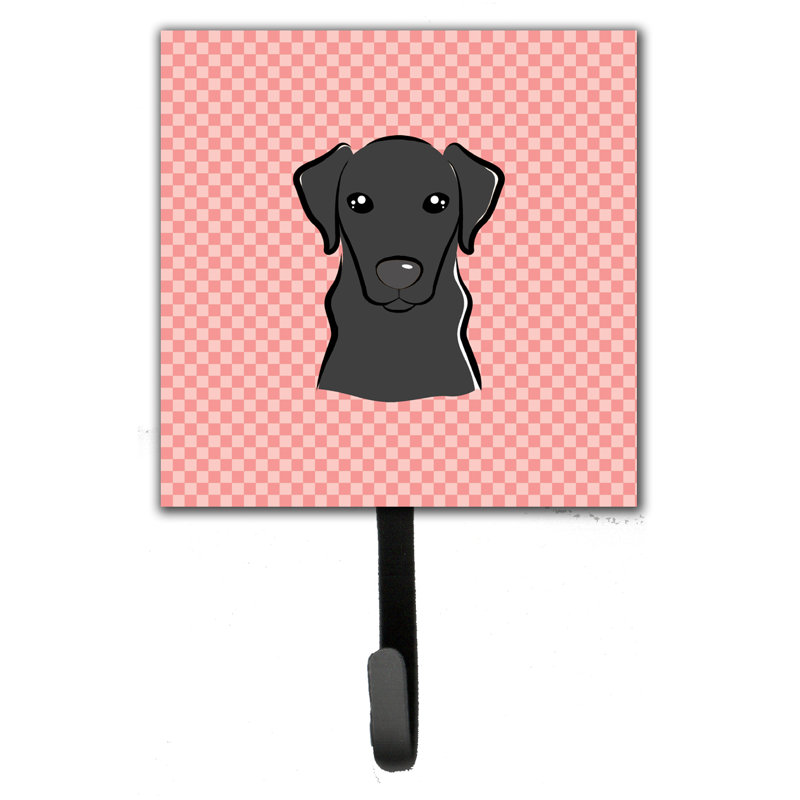 Porte-laisse en damier et crochet mural Labrador, Rose/noir