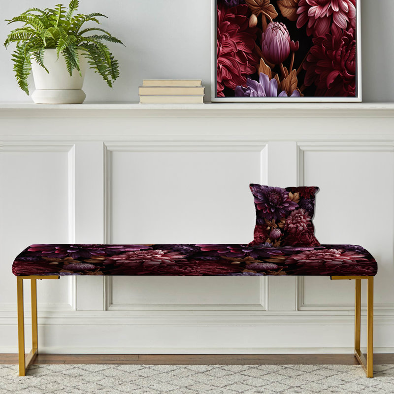 Upholstered Gold Bench, Royal Peony