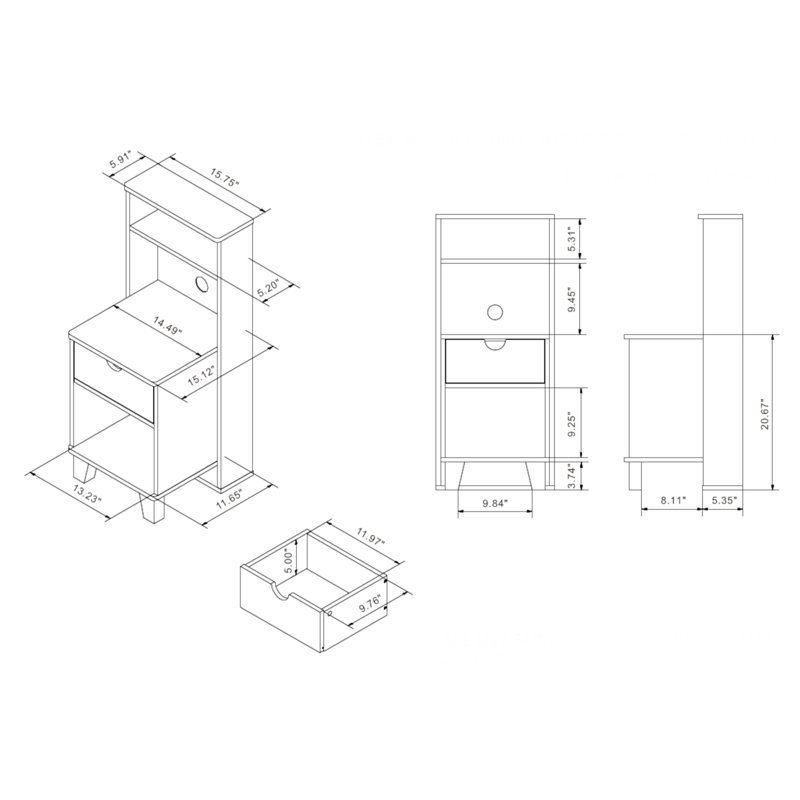 Table de chevet avec rangement Hibaaq, Gris