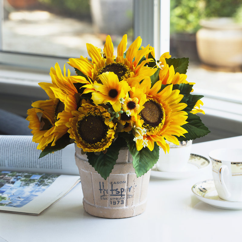 Faux Silk Sunflowers Arrangement in Pot