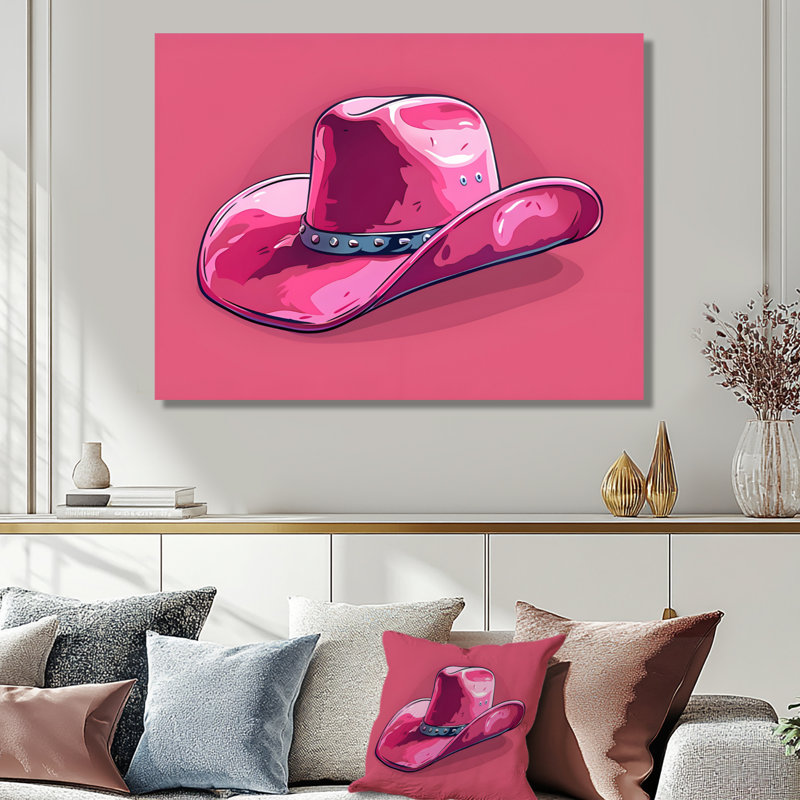 Décoration murale chapeau de cowboy rose, Toile tendue, H 12 po x l 20 po x P 1 po