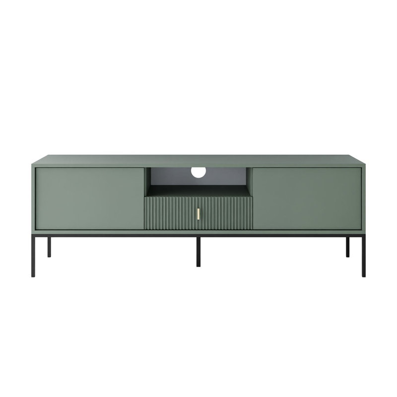 TV Stand MIDNIGHT 154 cm with gold handle, Smoke Green