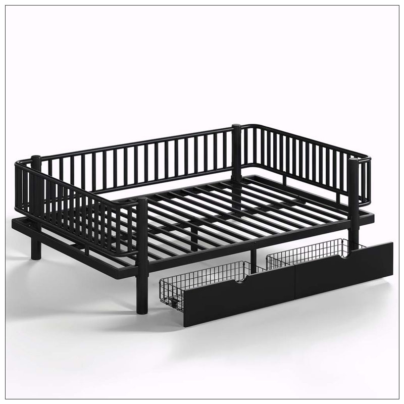 Lit plateforme avec tiroirs de rangement, Full, Black