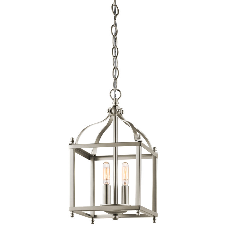 2-Light Brushed Nickel Traditional Cage Pendant, Brushed Nickel
