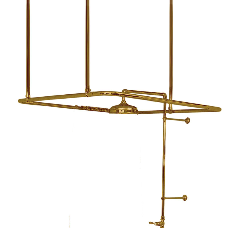 P0787 Enclosure with 42" Square Shower Set, 1" Tube and 36" Ceiling Brace, Unlacquered Polished Brass
