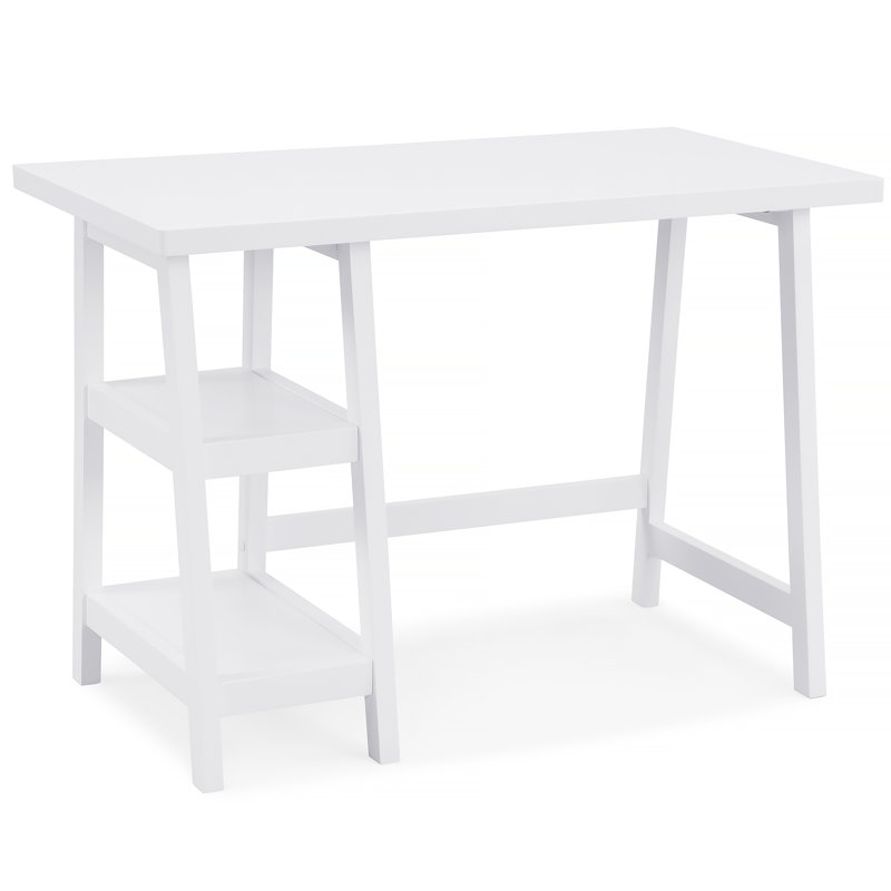Redina Contemporary Wood Writing Desk With Storage, White