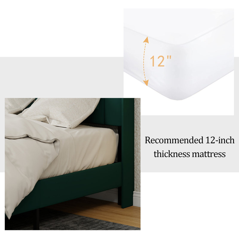 Upholstered Platform Bed Frame, Full, Green