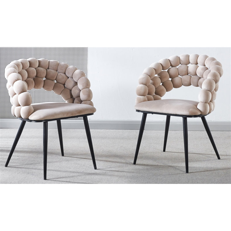 Modern Chair(Set Of 2 ) With Iron Tube Legs,  Soft Cushions And Comfortable Backrest, Suitable For Dining Room, Living Room, Cafe,Hairball Back