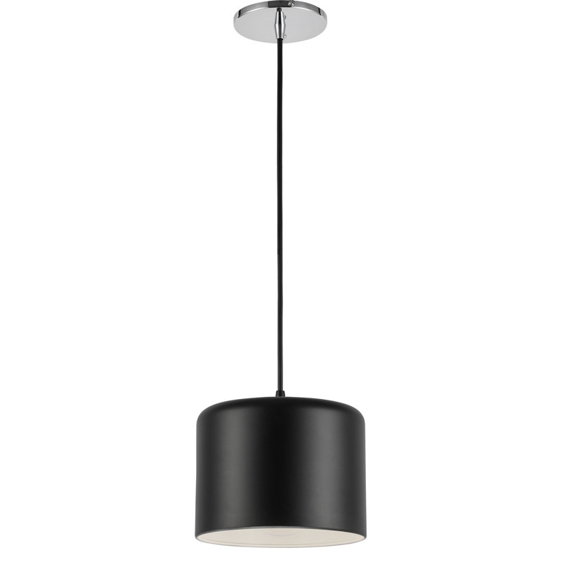 Luminaire suspendu tambour simple à 1 lumière Axtin, Noir mat, Noir