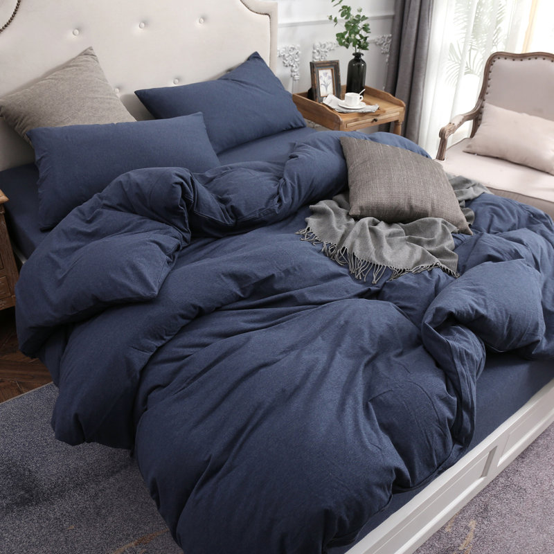 HOME BEDDING Jersey Cotton Duvet Cover Set, Heather Blue, King Duvet Cover + 2 King Shams